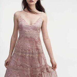 BHLDN Joni Mauve Lavender Silk Lace Maxi Dress